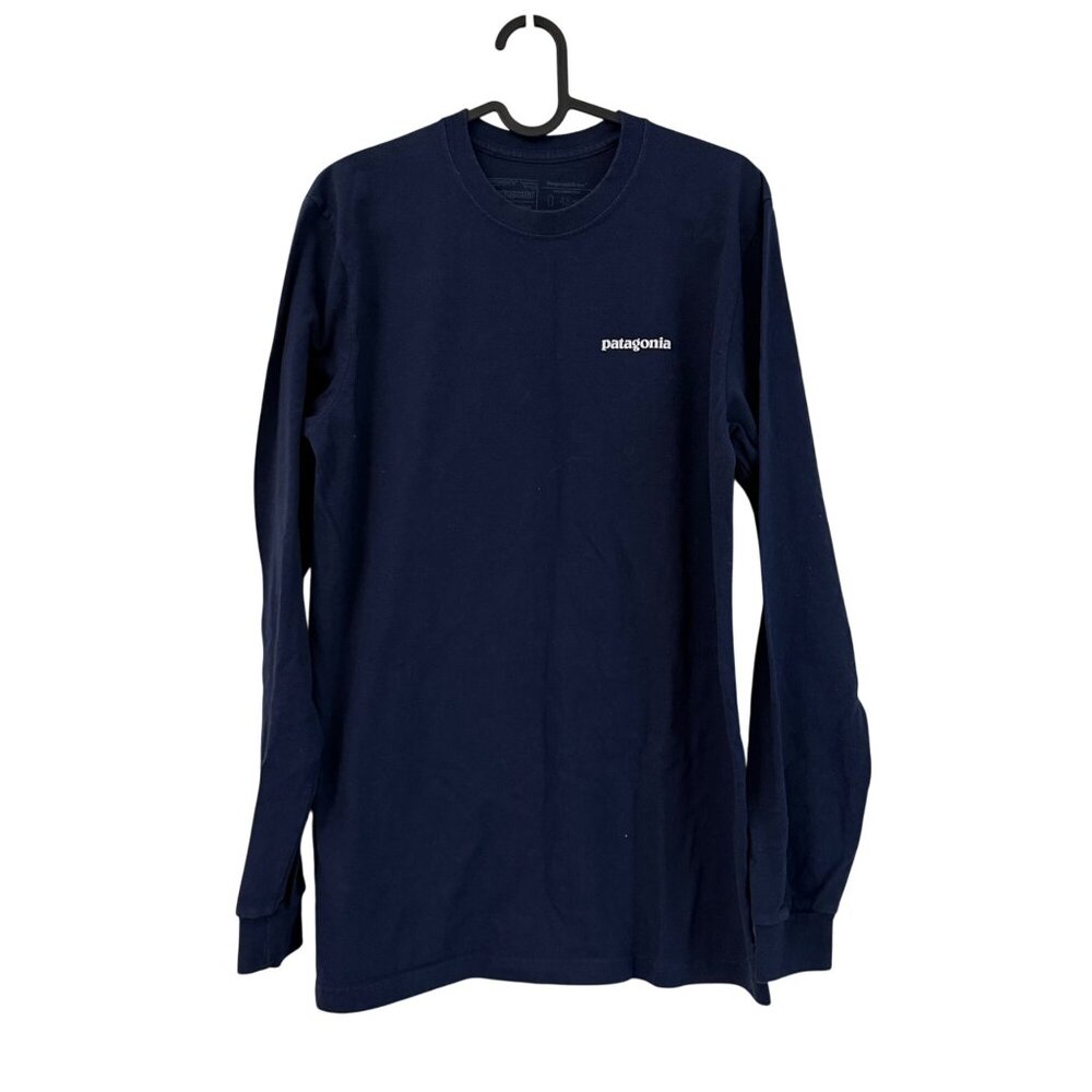 Patagonia Navy Double Side Logo Outdoor Long Sleeve Cotton Tshirt Mens Small